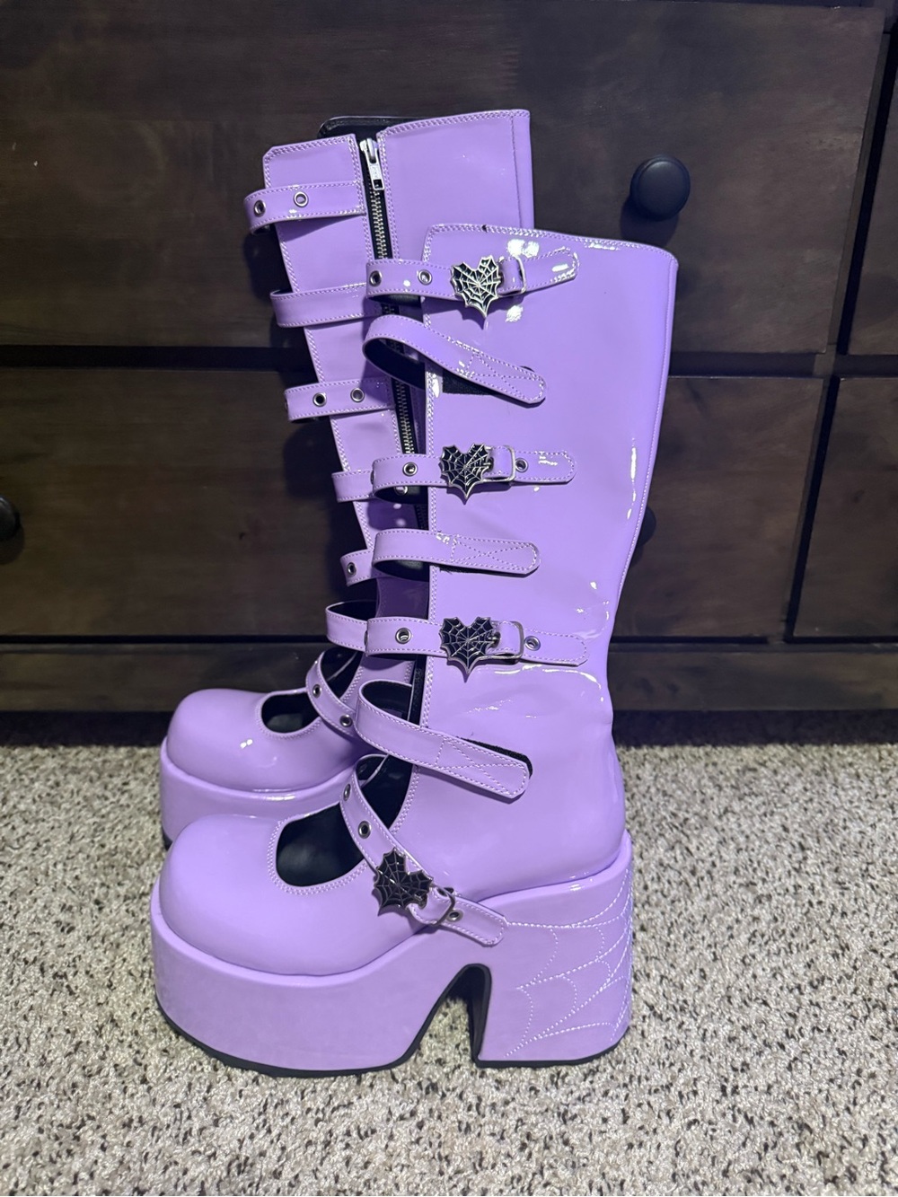 SOLD OUT Demonia Lavender Patent Platform Buckle Boots for Baddies Only 💜 Sz 10